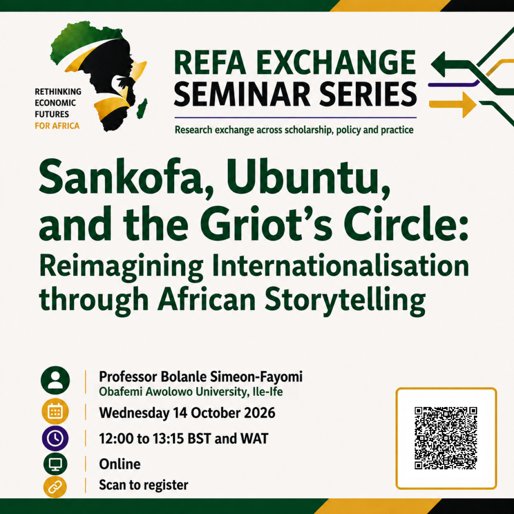 RESS 1 seminar poster for Sankofa, Ubuntu, and the Griot’s Circle with Professor Bolanle Simeon-Fayomi on 14 October 2026